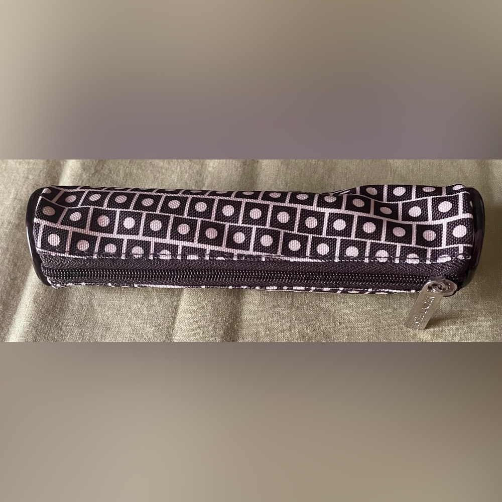 Estee Lauder Brush Bag Geometric Polka Dot in Squares Brown & Cream Color
